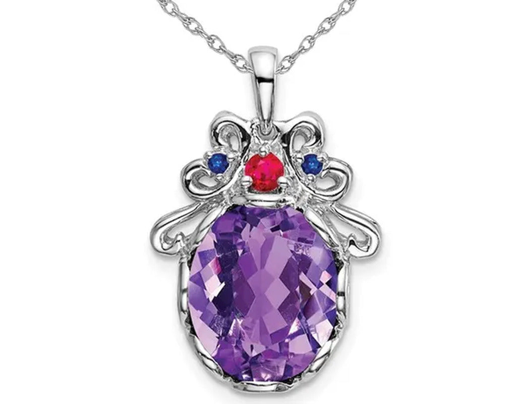 4.20 Carat (Ctw) Amethyst and Sapphire Pendant Necklace in Sterling Silver with