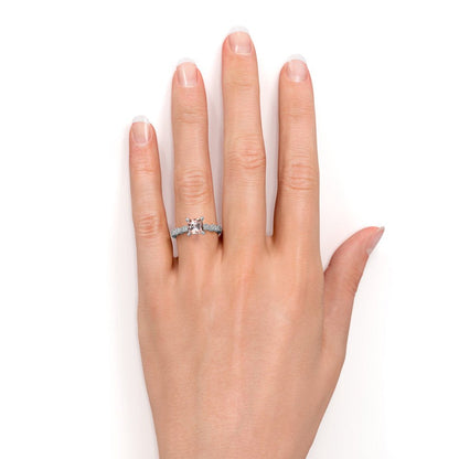 Beautiful 1.25 Carat Princess Cut Created Morganite and Diamond Engagement Ring