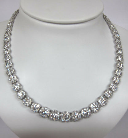 DIAMOND NECKLACE ROUND BRILLIANT BIG HALO GRADUATED AROUND SET CENTER 9.00 MM