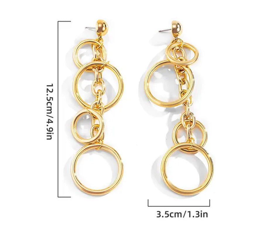 Women Punk Long Big Circle Link Chain Earrings Hiphop Large Drop Earrings Fashio