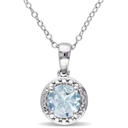 Aquamarine Halo Pendant in Sterling Silver