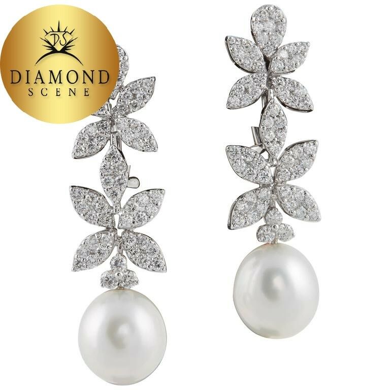 Classic Diamond Pearl White Gold Drop Earrings