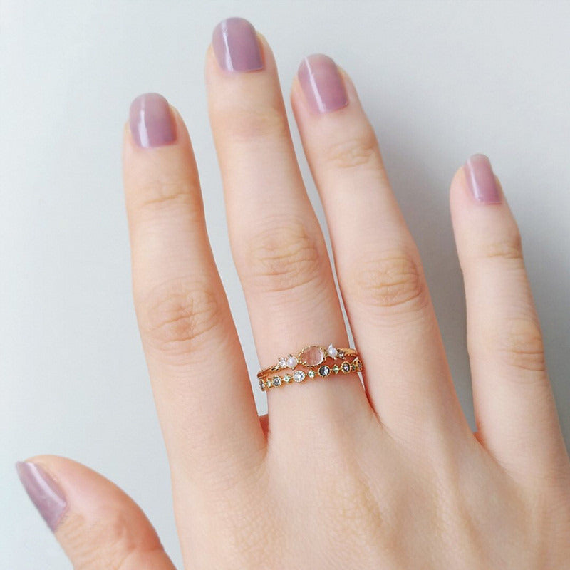 Light Luxury 9K Gold Natural White Crystal Pearl Ring