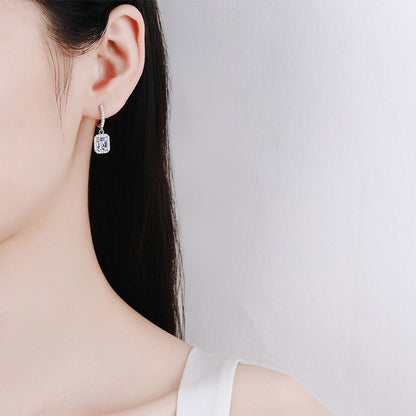Radiant Cut Moissanite Hoop Sterling Silver Earring for Women Pass Diamond Test