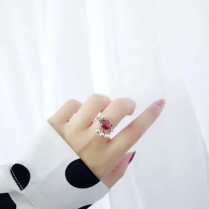 Popular Women'S Fashion 925 Sterling Silver Ring Elegant Retro Ruby Longevity Lo