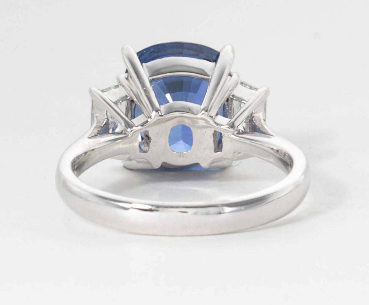 GIA Certified 8.04 Carat Cushion Cut Blue Sapphire Diamond Gold Ring