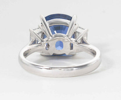 GIA Certified 8.04 Carat Cushion Cut Blue Sapphire Diamond Gold Ring
