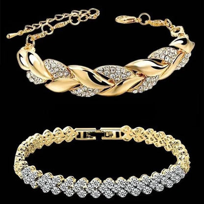 Luxury Fashion Women'S Creative Crystal Bracelet Golden Leaf Bracelet Zircon Bra