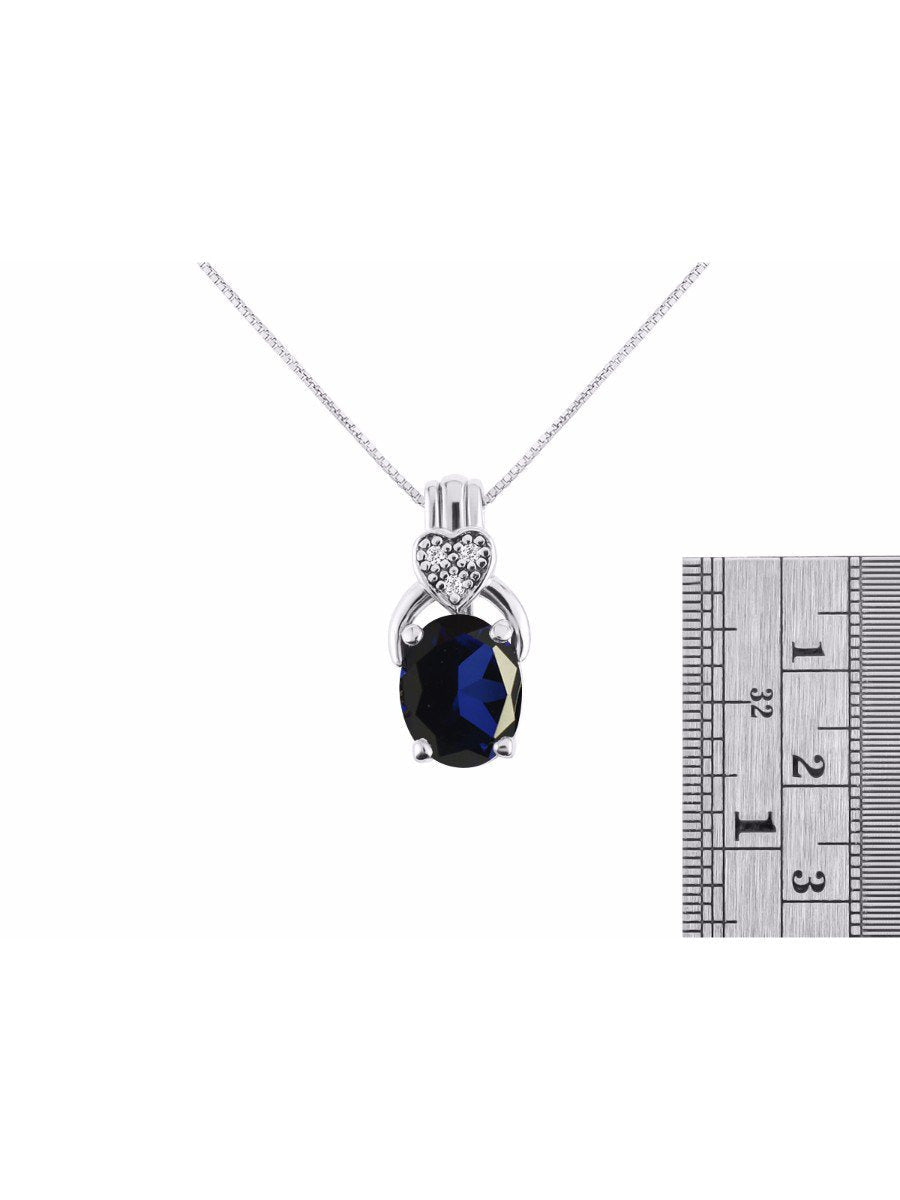 Diamond & Blue Sapphire Pendant Necklace in 14K White Gold with 18" Gold Chain -