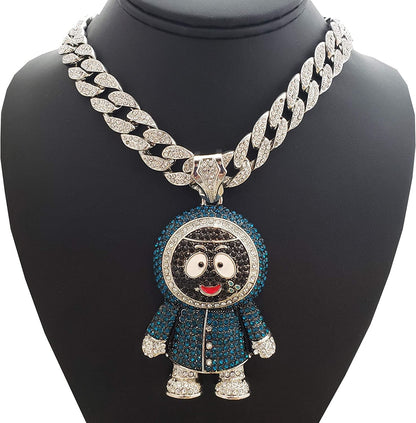 Hip Hop Iced Large BRICK SQUAD ESKIMO Pendant & 18" 1 ROW Tennis Choker Chain Ne