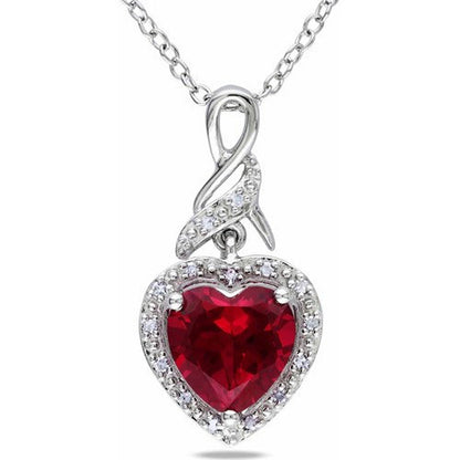 Miabella Women'S 2-4/5 Carat T.G.W. Heart-Shape Created Ruby and Round-Cut Diamo