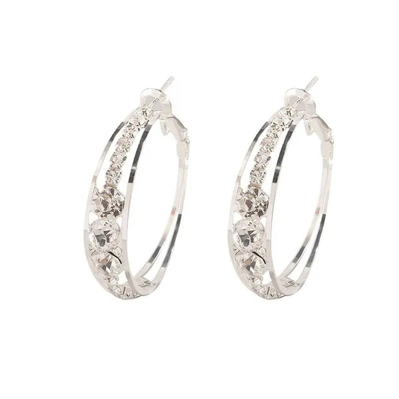 Exquisite Women'S 18K Gold Rhinestone Inlaid Big Diamond Hoop Hoop Earrings Euro