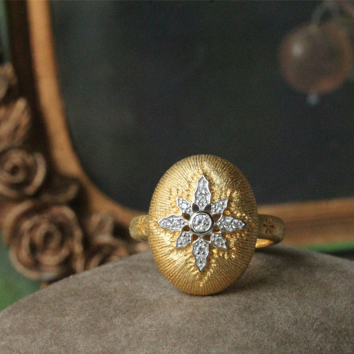925 Silver Brushed Oval Engraved Ring