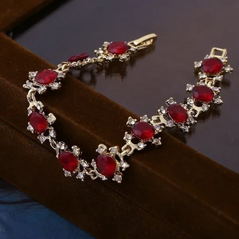 YOHAPP Gold Plated Women Fashion Red Ruby Square Shape Bracelet Jewelry