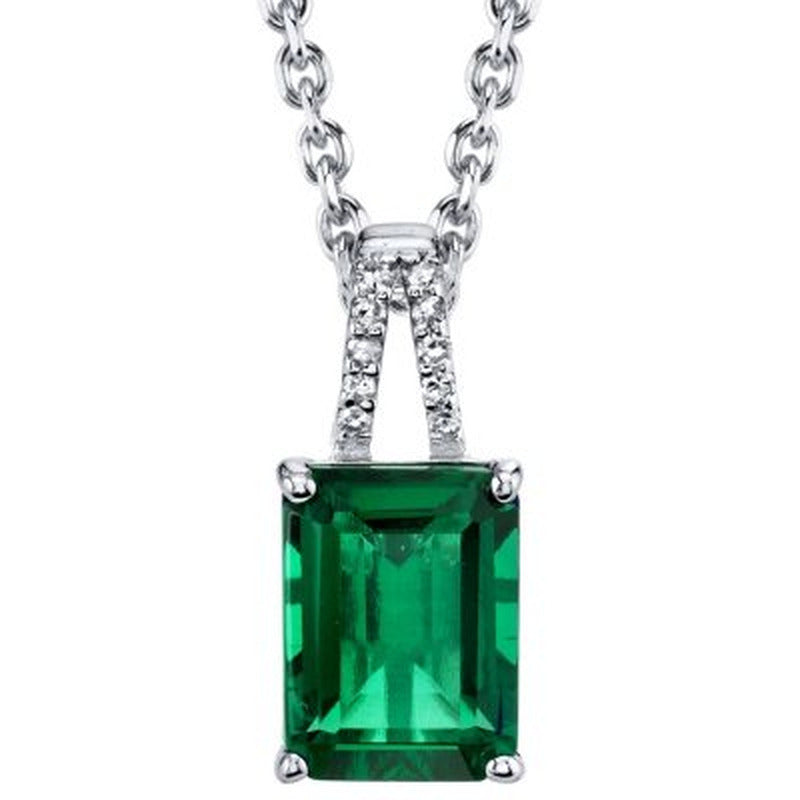 Emerald Cut Gemstone Pendant with Diamond Accent in Sterling Silver