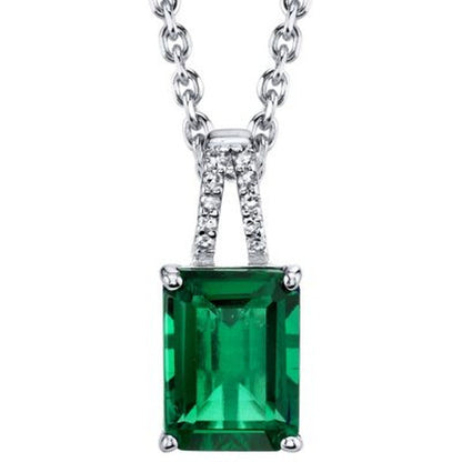 Emerald Cut Gemstone Pendant with Diamond Accent in Sterling Silver