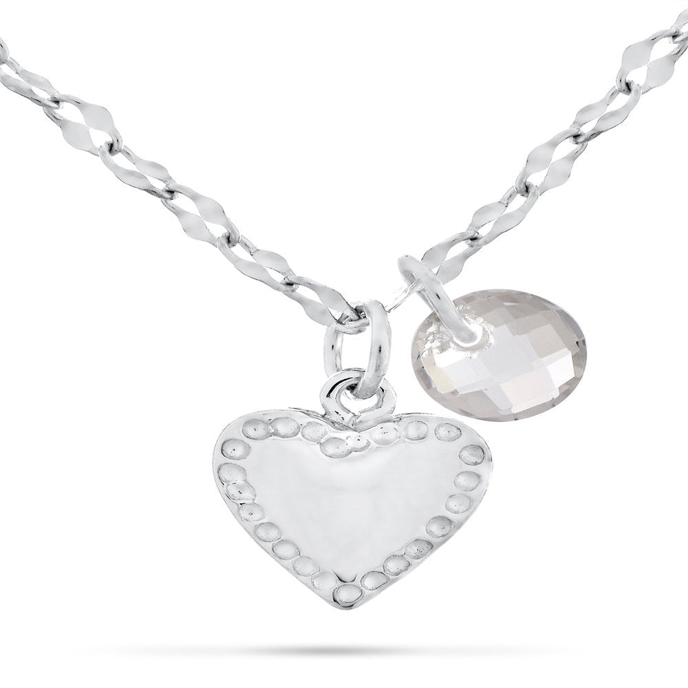 Briolette Cut Simulated Gemstone Dangle Heart Necklace in Silver