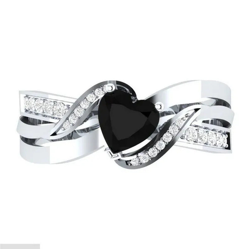 Fashion 925 Sterling Silver Heart Cut Purple Natural Amethyst & Diamond Ring Jew