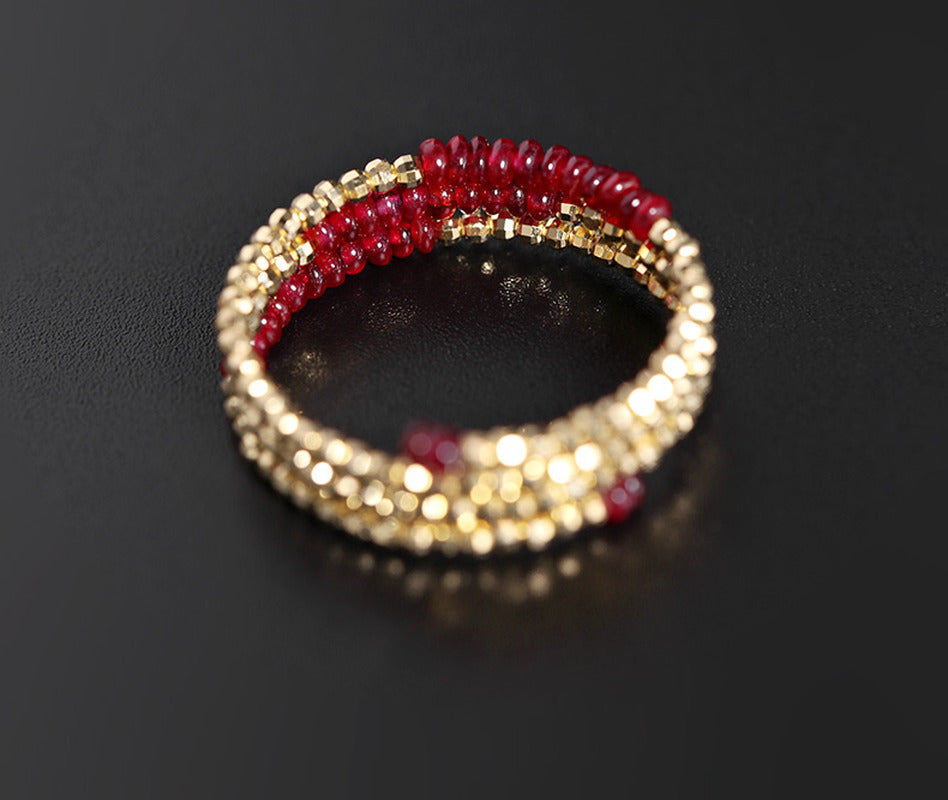 Pigeon Blood Ruby Ring Female 18K Gold Treasure Double-Layer Tail Ring Elastic M
