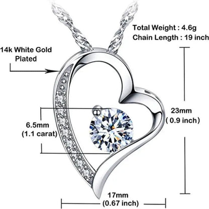 Bridal Wedding Clavicle Necklace 925 Sterling Silver Diamond Heart Necklace for