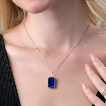 925 Sterling Silver Blue Created Sapphire and White Topaz Women'S Pendant Neckla