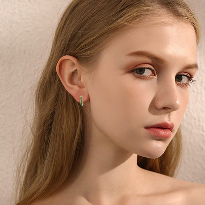 14K Gold Green Emerald Hoops Earrings for Women 11.5Mm