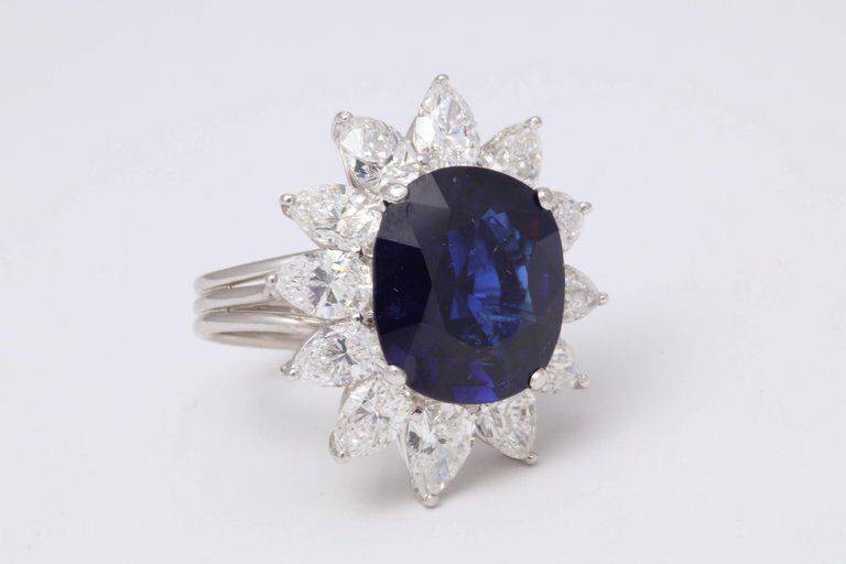 Natural Burma No Heat Blue Sapphire Ring 9.73 ct cushion