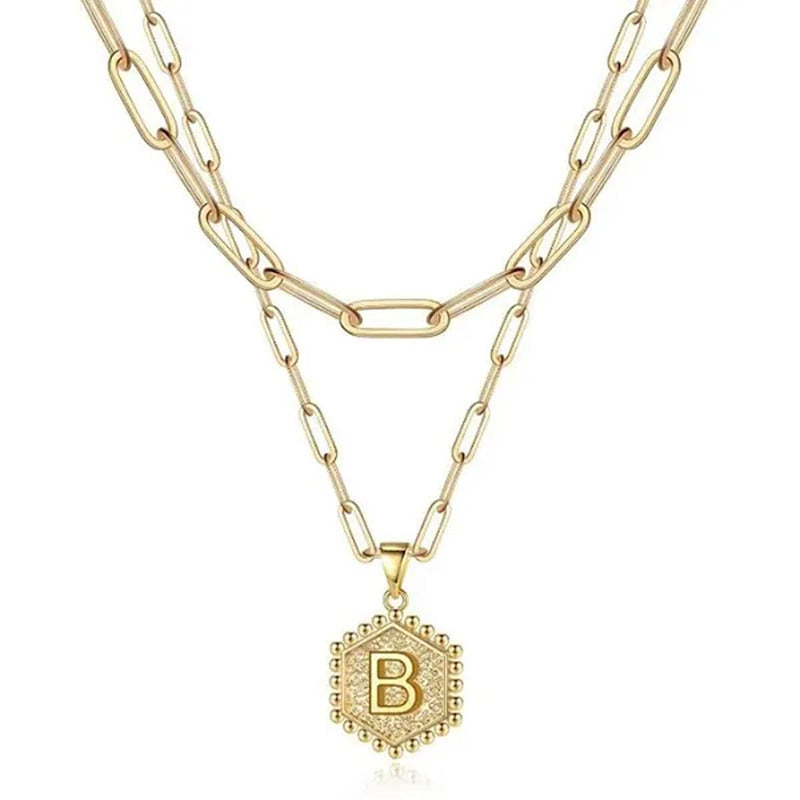 Dainty Layered Initial Necklaces for Women, 14K Gold Plated Paperclip Chain Neck