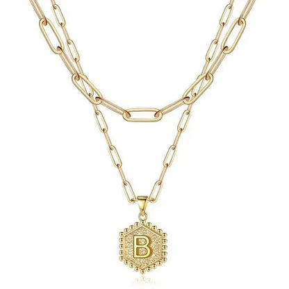 Dainty Layered Initial Necklaces for Women, 14K Gold Plated Paperclip Chain Neck