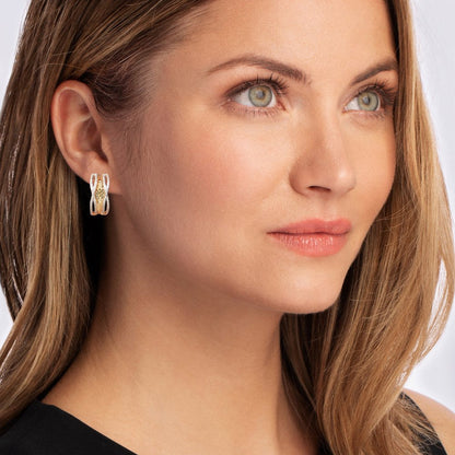 0.25 Ct. T.W. Diamond Hammered Hoop Earrings in 18Kt Gold over Sterling