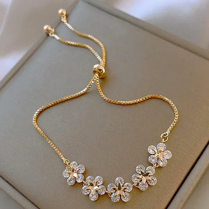Fashion Crystal Zircon Five Flower Bracelet Adjustable Bangle Women Jewelry