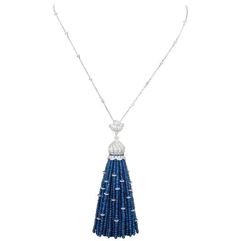 Important Sapphire Diamond Tassel Necklace a diamond by yard necklace 18 k