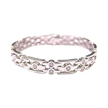 MENS ROUND BRILLIANT CUT DIAMOND BEZEL SET LINK BRACELET