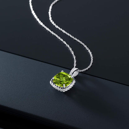 10K White Gold Green Peridot and Diamond Pendant Necklace for Women (2.47 Cttw,