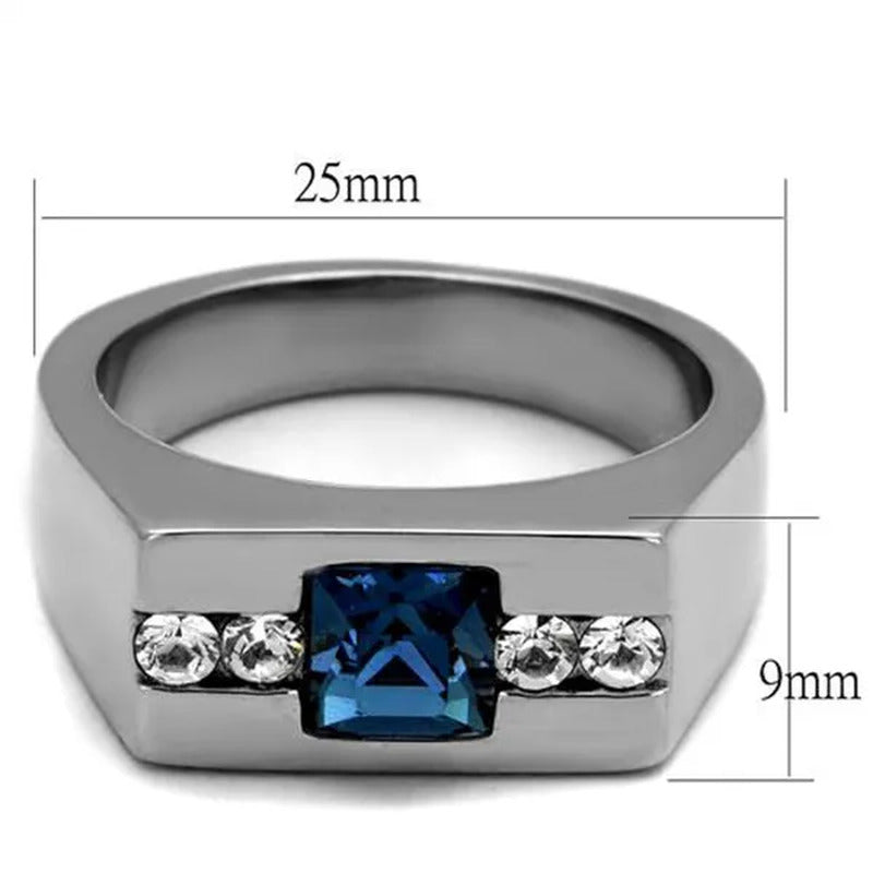 Men'S 1.68Ct Montana Princess Cut Simulated Diamond Stainless Steel Ring Size 8-