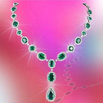 Emerald Diamond White Gold Necklace