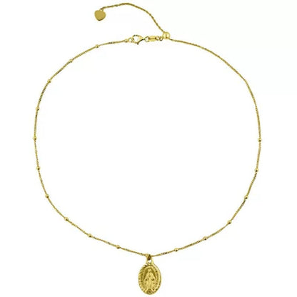 14K Yellow Gold Virgin Mary Choker Necklace, 16"