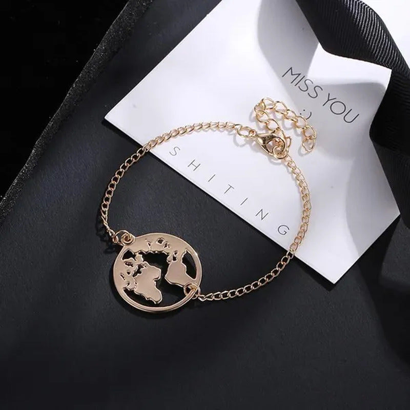 Chain Link World Map Bracelets Bangles Jewelry Globe Bracelet Charm Travel Jewel
