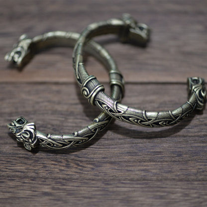 LANGHONG 10Pcs Norse Viking Bracelet and Bangle Wolf Head Bracelet for Men