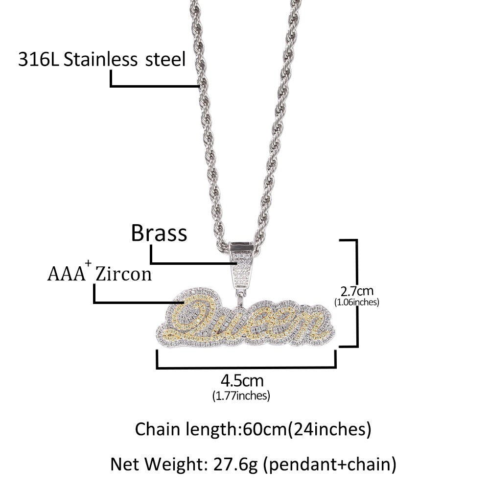 Small Custom Name Necklace Cursive Letter with Tennis Chain Cubic Zirconia