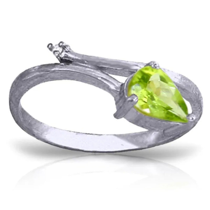 0.83 Carat 14K Solid White Gold Ring with Natural Diamond and Pear-Shaped Perido
