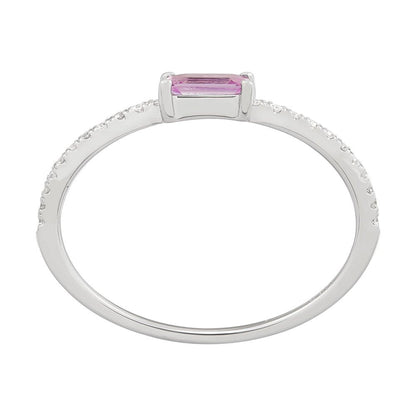Women'S Welry Natural Emerald-Cut Pink Sapphire Ring with 1/10 Ct Diamonds in 14
