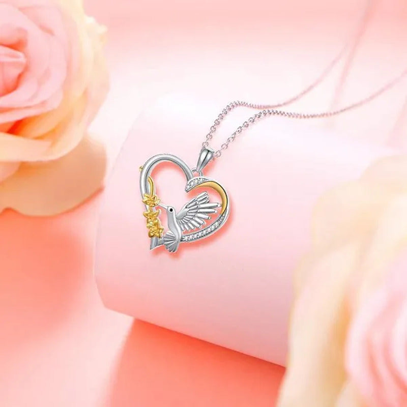 1Pc Exquisite Cute Bird Ladies Heart Necklace Crystal Zircon Pendant Necklace Ro