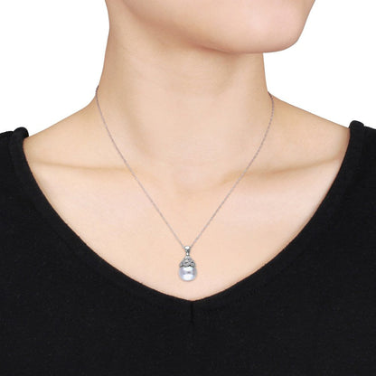 Miabella 10-10.5MM White South Sea Cultured Pearl and Diamond-Accent 14K White G