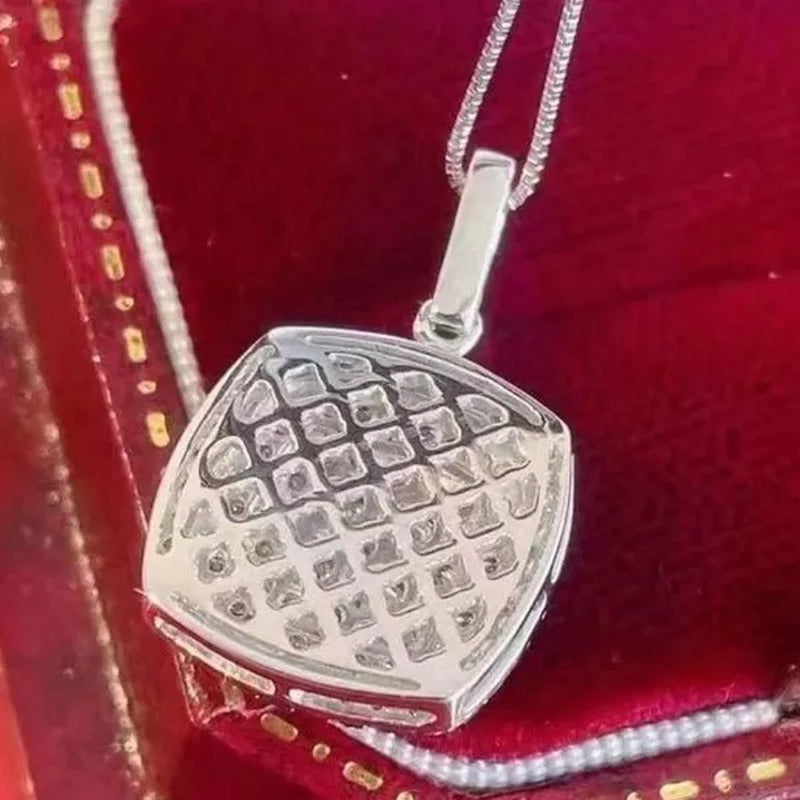 Delicate 925 Sterling Silver Pave Setting Diamond Square Pendant Necklace for Wo