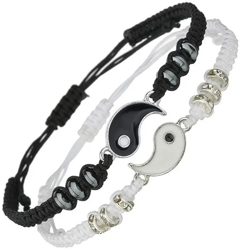 2Pcs New Best Friend Bracelets for 2 Matching Yin Yang Adjustable Cord Bracelet