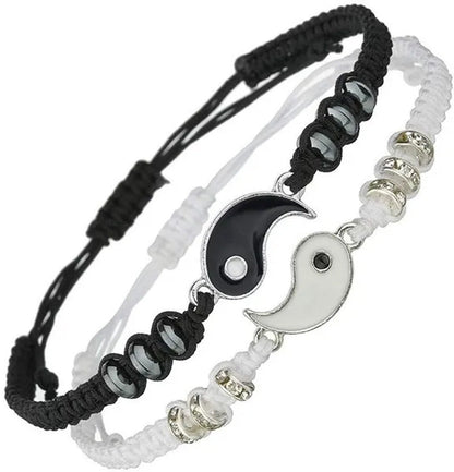 2Pcs New Best Friend Bracelets for 2 Matching Yin Yang Adjustable Cord Bracelet