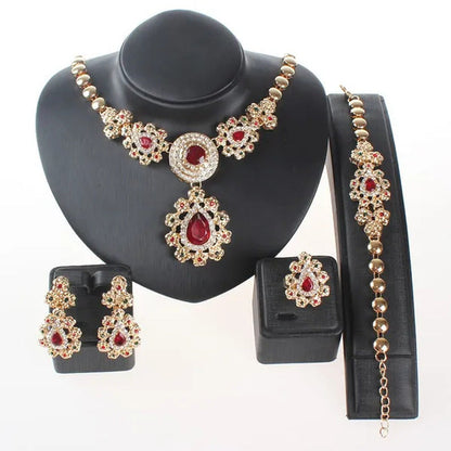 Fine Wedding Accessories African Beads Jewelry Sets Ruby Colorful Crystal Gold P