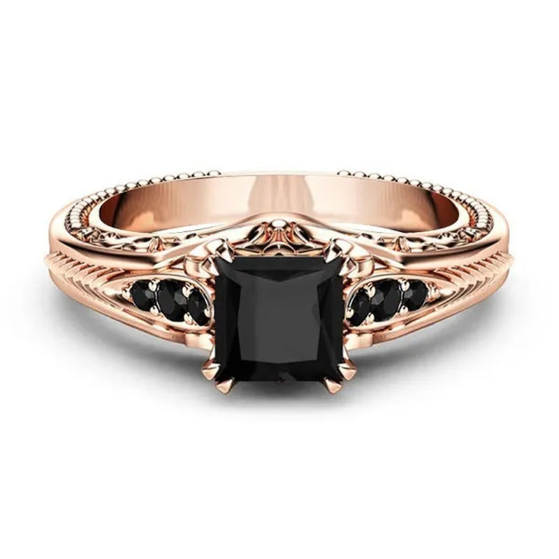 Most Popular Black Sapphire Rose Gold Ring Square Diamond Ring Designs for Women