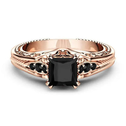 Most Popular Black Sapphire Rose Gold Ring Square Diamond Ring Designs for Women